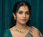 Multicolor Stone Diamond Necklace Set with Matching Earrings & Maangtika | Premium Indian Jewellery | Diamond Jewellery | Indian Necklace Set