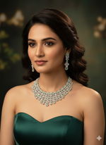 Elegant Green Stone Diamond Choker Necklace Set β Bridal & Party Wear - Libasaa.com