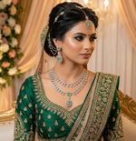 Bridal Emerald Green Stone Layered Necklace Set with Earrings & Maang Tikka | Gold Plated Indian Jewellery Necklace Set