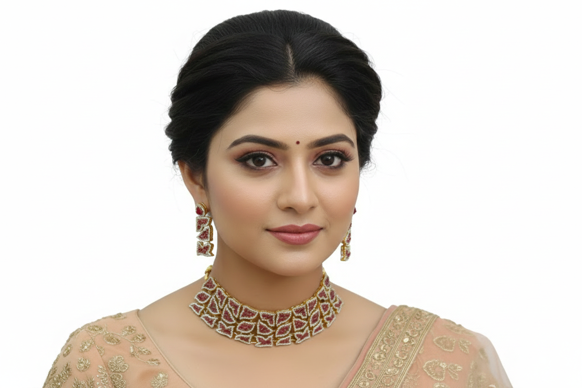 Bridal Premium Ruby Stone Choker Set with Matching Earrings | Indian Jewellery | Stone Jewellery Indian Necklace Set