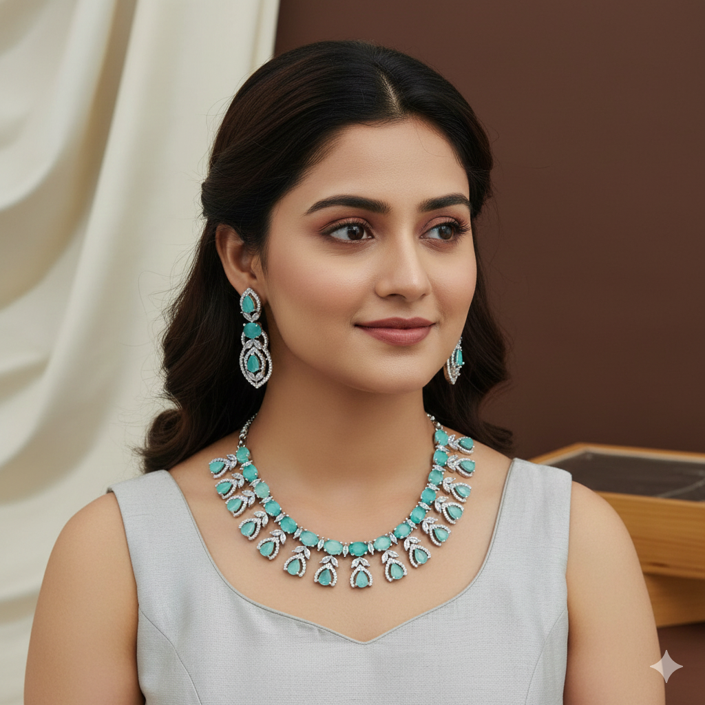 Silver-Plated Multicolor Stone Necklace Set | Indian Jewellery | Stone Jewellery Indian Neckles Set With Matching Earring Set