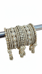 Royal Irani Multi-Stone Bangles Set with Moti Jhumar Design
