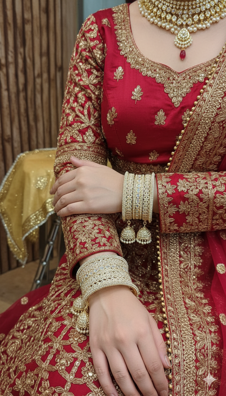 Indian Jhumki Copper & Golden Silver-Touch Stone Bridal Bangle Set | Indian Jewellery Traditional Bangles Set