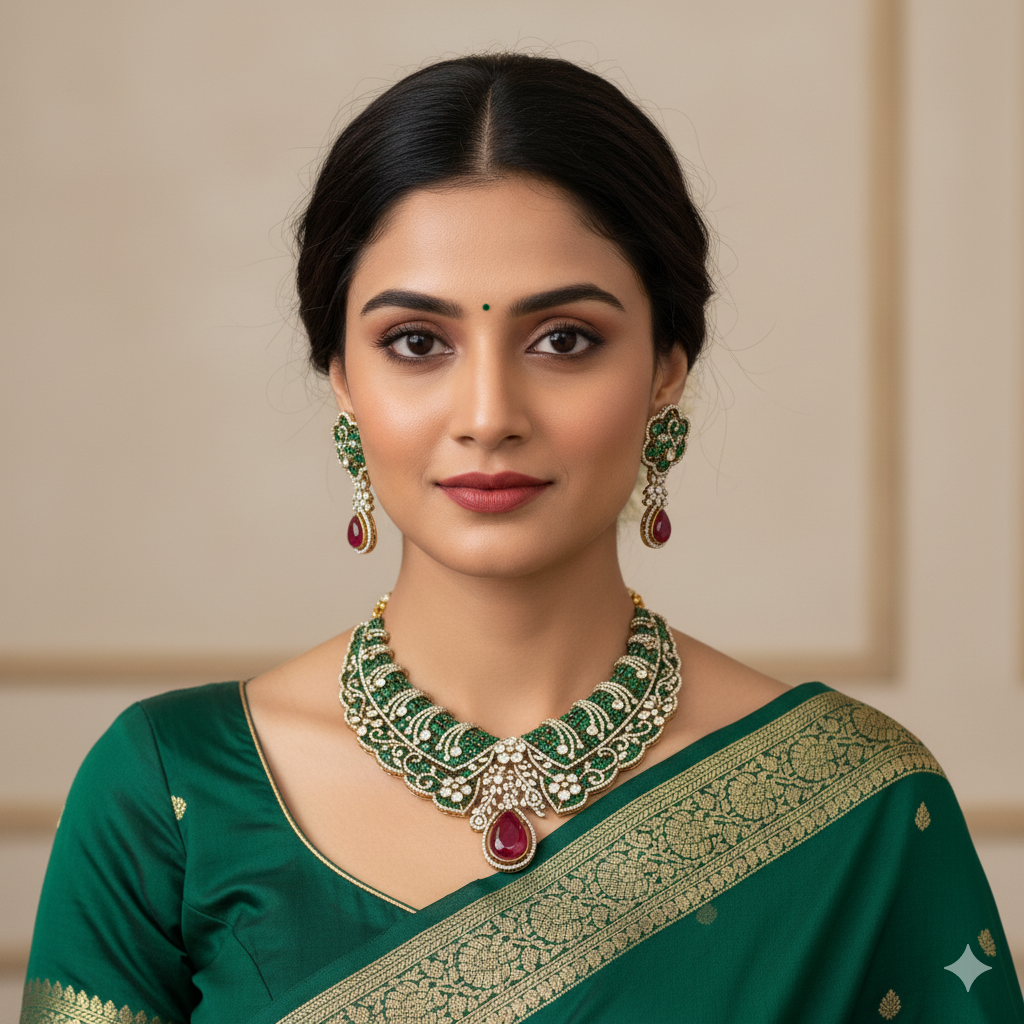 Bridal Kundan Stones Choker Necklace & Earrings Set | Statement Indian Necklace Set | Premium Bridal Jewellery