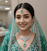 Stone Silver-Plated Bridal Necklace Set with Necklace, Earrings & Maangtika | Indian Jewellery | Stone Jewellery | Indian Necklace Set