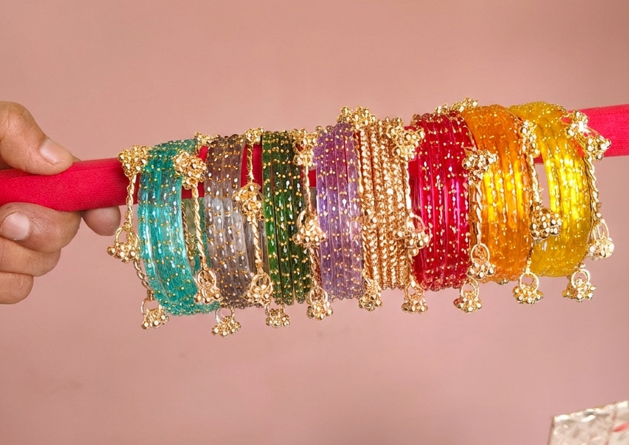 Indian New Kashmiri Ghunghroo Bangles with Raindrop Design 8 Color Set | Bridal Bangle Set | Traditional Indian Jewellery Bangles Set