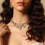 Emerald Dewdrops Choker Necklace Set with Matching Earrings | Indian Jewellery | Kundan Jewellery Indian Neckles Set