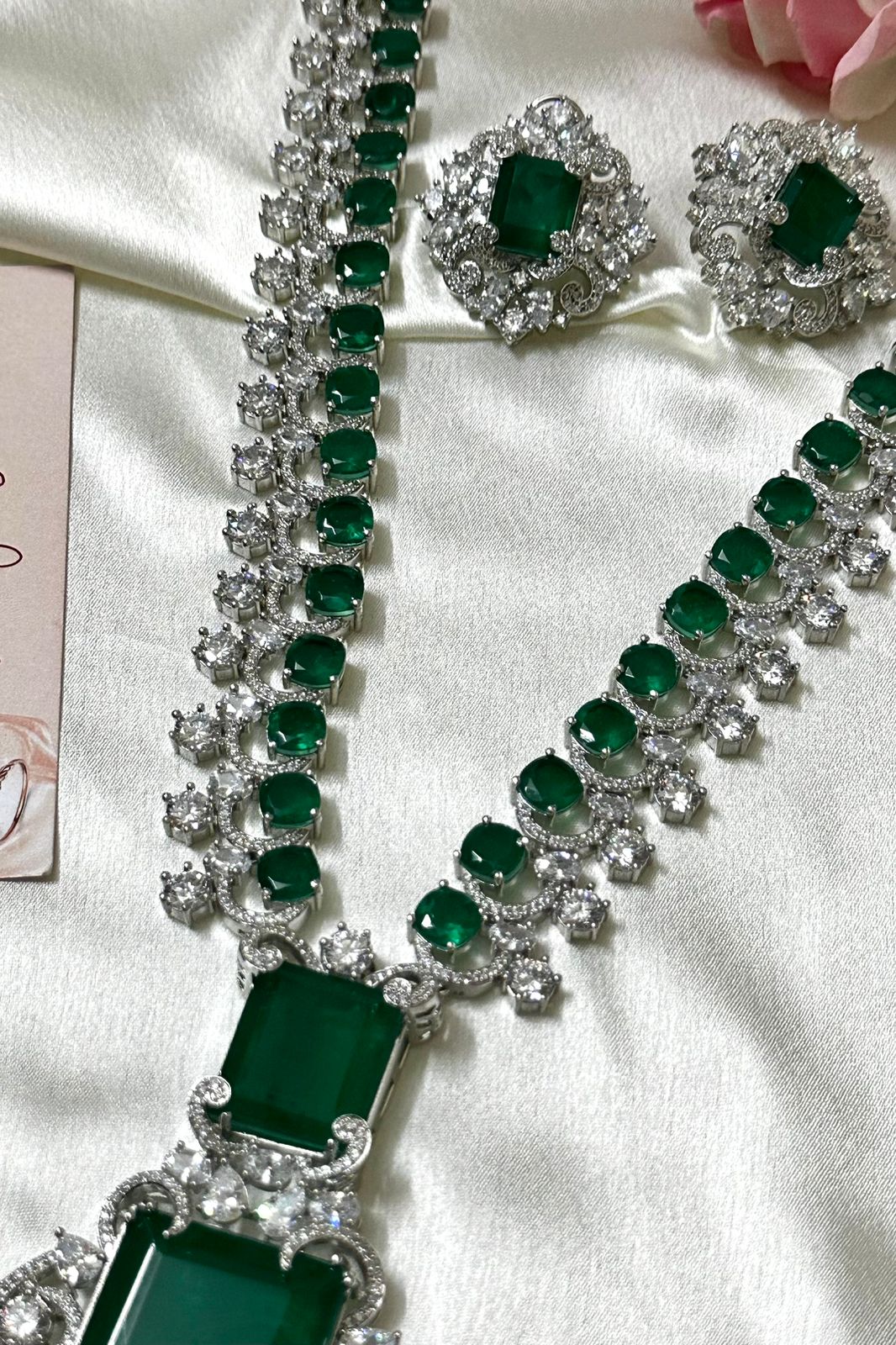 Green Emerald Original Polki Luxury Lady Trending Long Premium AD Set - Libasaa.com