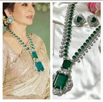 Green Emerald Original Polki Luxury Lady Trending Long Premium AD Set - Libasaa.com