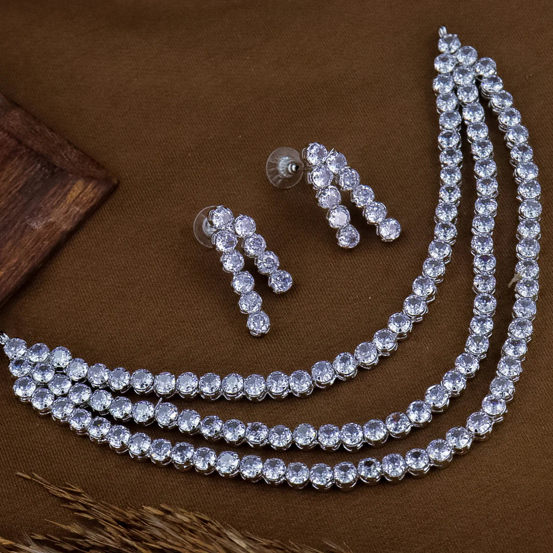 Malaika Arora Indian Wedding Bridal White American Diamond Choker Necklace Set, Sabyasachi Inspired AD Jewelry, Bollywood Punjabi Jewelry - Libasaa.com