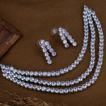 Malaika Arora Indian Wedding Bridal White American Diamond Choker Necklace Set, Sabyasachi Inspired AD Jewelry, Bollywood Punjabi Jewelry - Libasaa.com