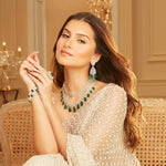 Tara Sutaria American Diamond layered Necklace with earring Set, engagement Bridal Wedding cz ad necklace set part wear celebrity style - Libasaa.com