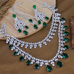 Tara Sutaria American Diamond layered Necklace with earring Set, engagement Bridal Wedding cz ad necklace set part wear celebrity style - Libasaa.com
