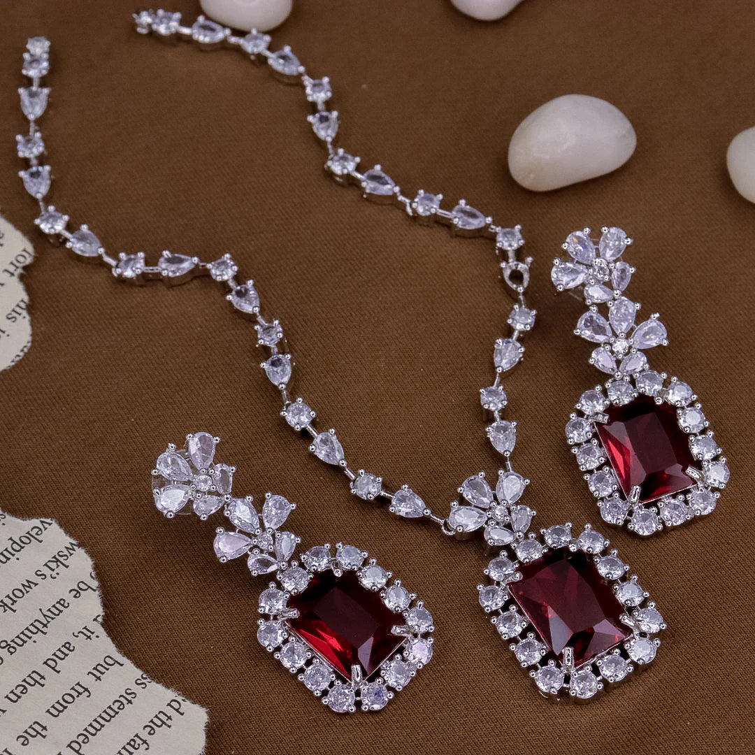 American Diamond Alia Bhatt inspired premium quality doublet pendant necklace set prom jewelry, Indian jewellery, zircon cz indo western - Libasaa.com