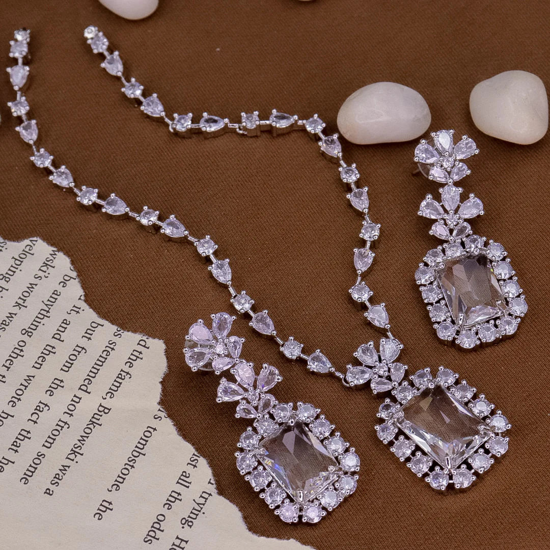 American Diamond Alia Bhatt inspired premium quality doublet pendant necklace set prom jewelry, Indian jewellery, zircon cz indo western - Libasaa.com