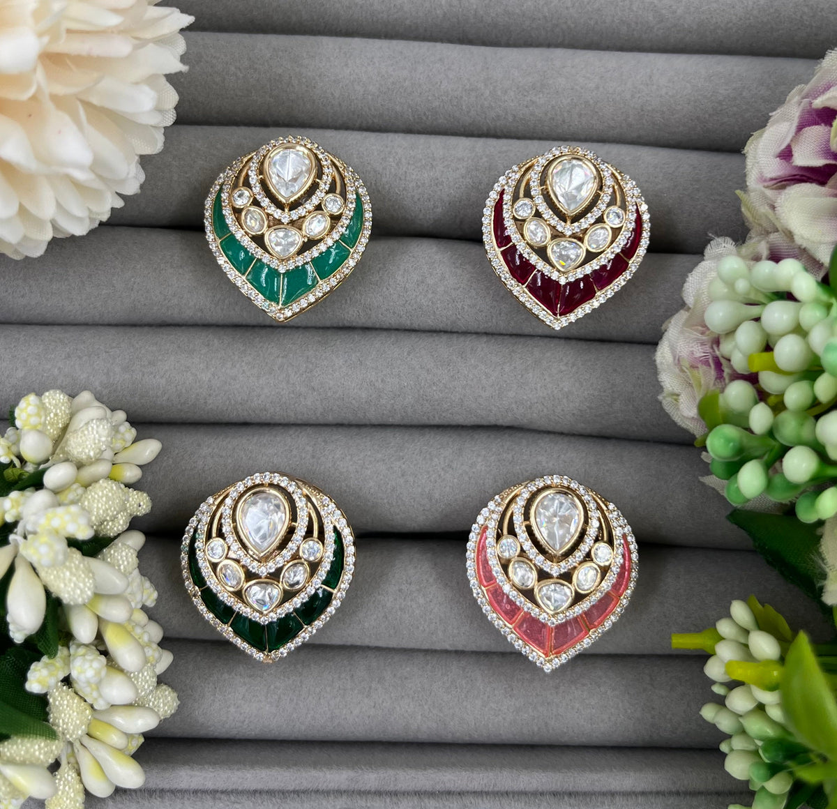 Moissanite Kundan Ring – Adjustable Bridal & Party Jewelry - Libasaa.com