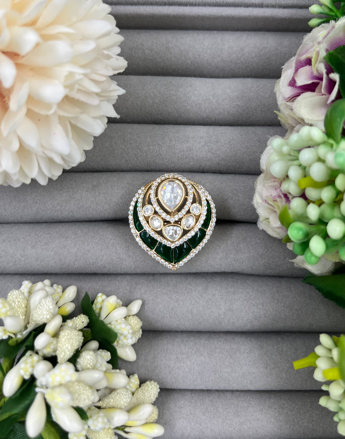 Moissanite Kundan Ring – Adjustable Bridal & Party Jewelry - Libasaa.com