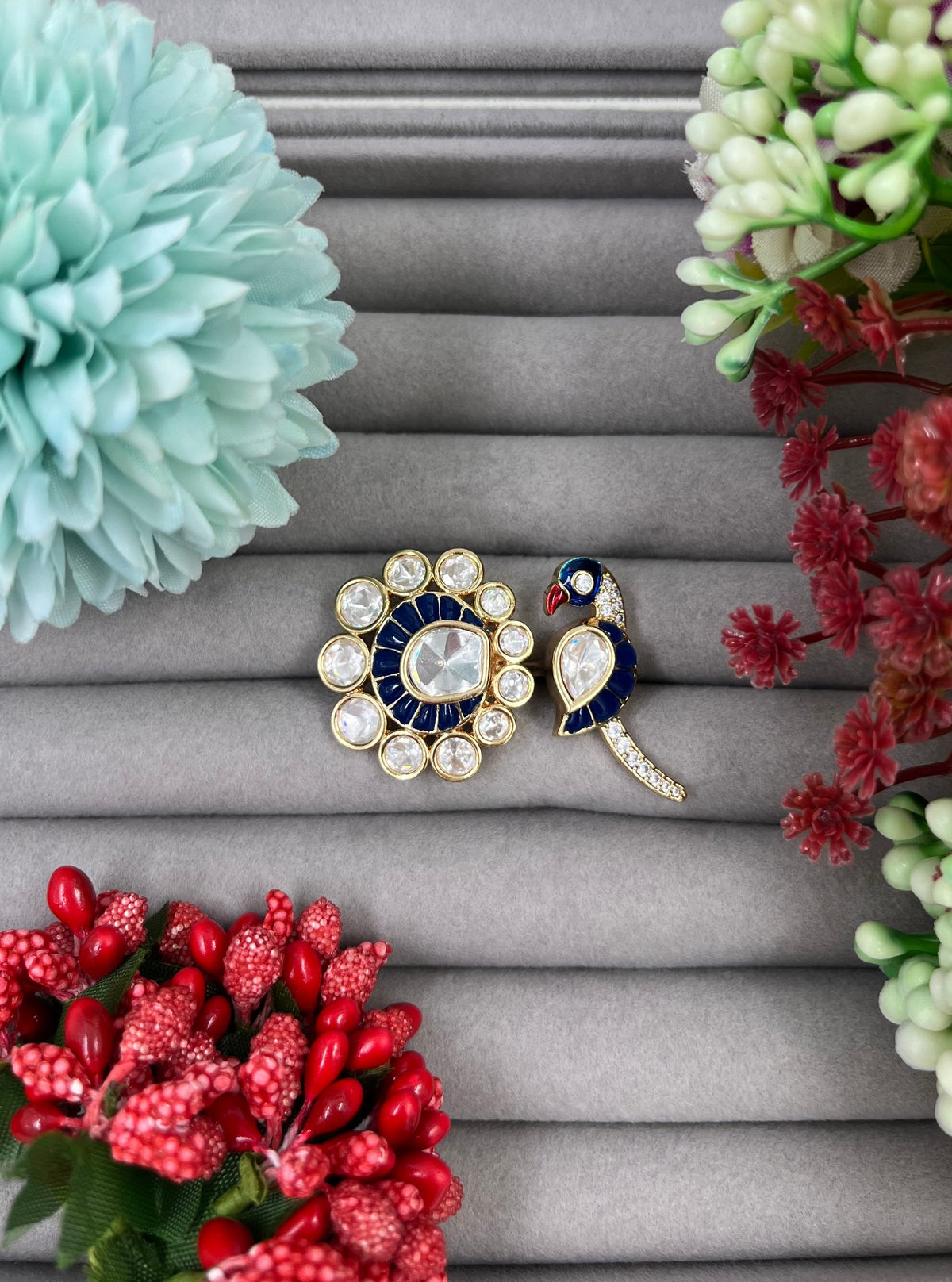 Parrot Moissanite Ring – Premium Kundan Bridal & Party Jewelry - Libasaa.com