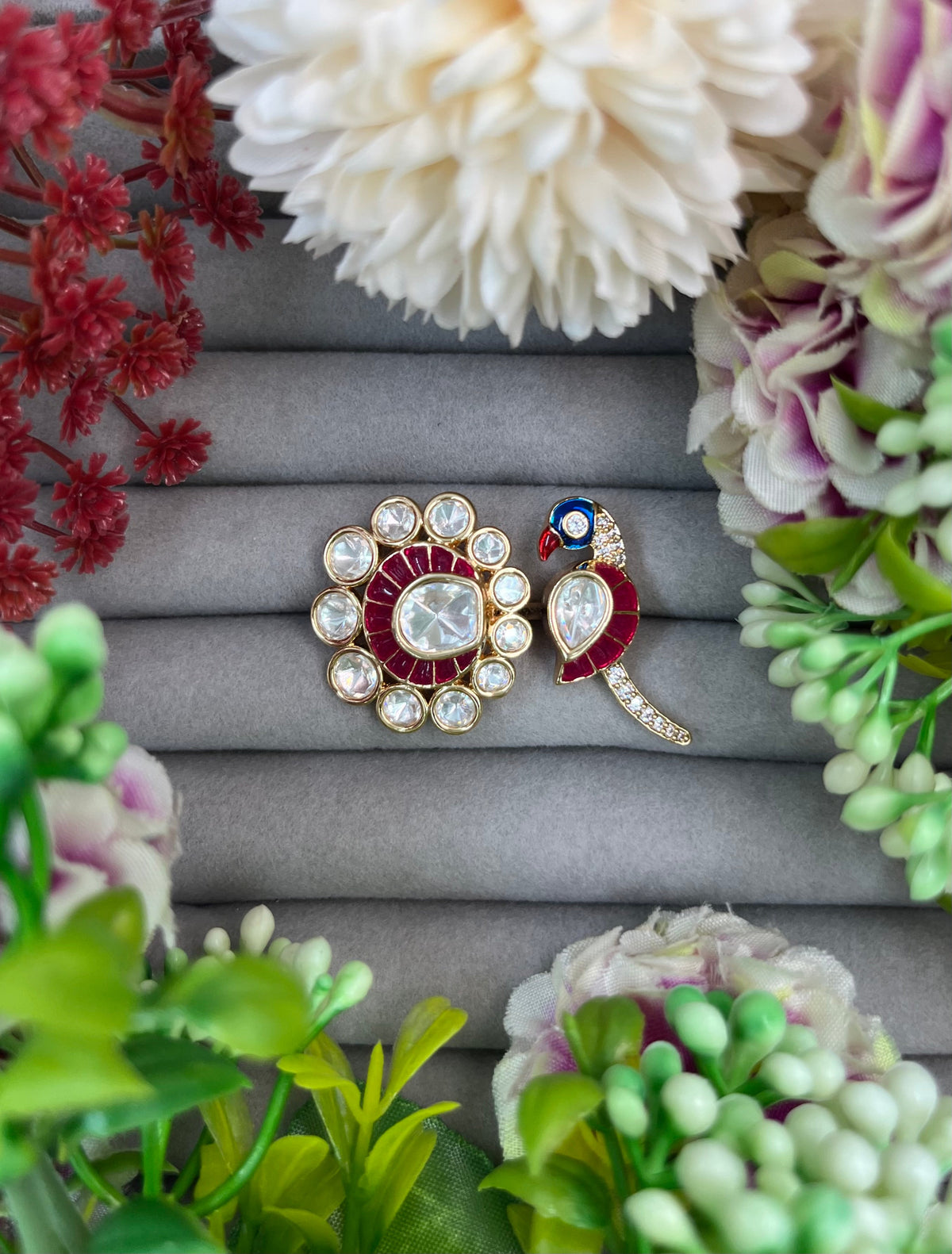 Parrot Moissanite Ring – Premium Kundan Bridal & Party Jewelry - Libasaa.com
