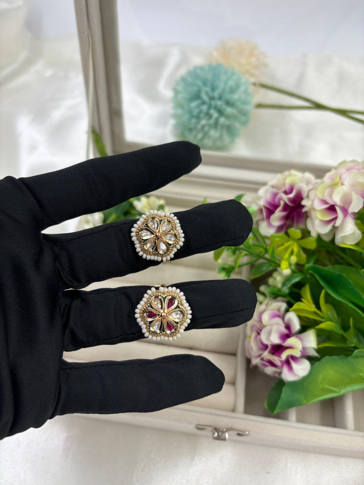 Nat Premium Moissanite Kundan Finger Ring – Adjustable Bridal Jewelry - Libasaa.com