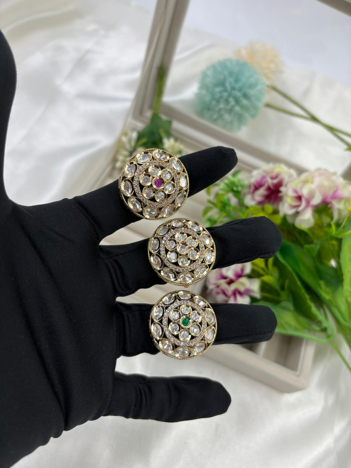 Premium Moissanite Kundan Fingering – Elegant Bridal & Party Ring - Libasaa.com