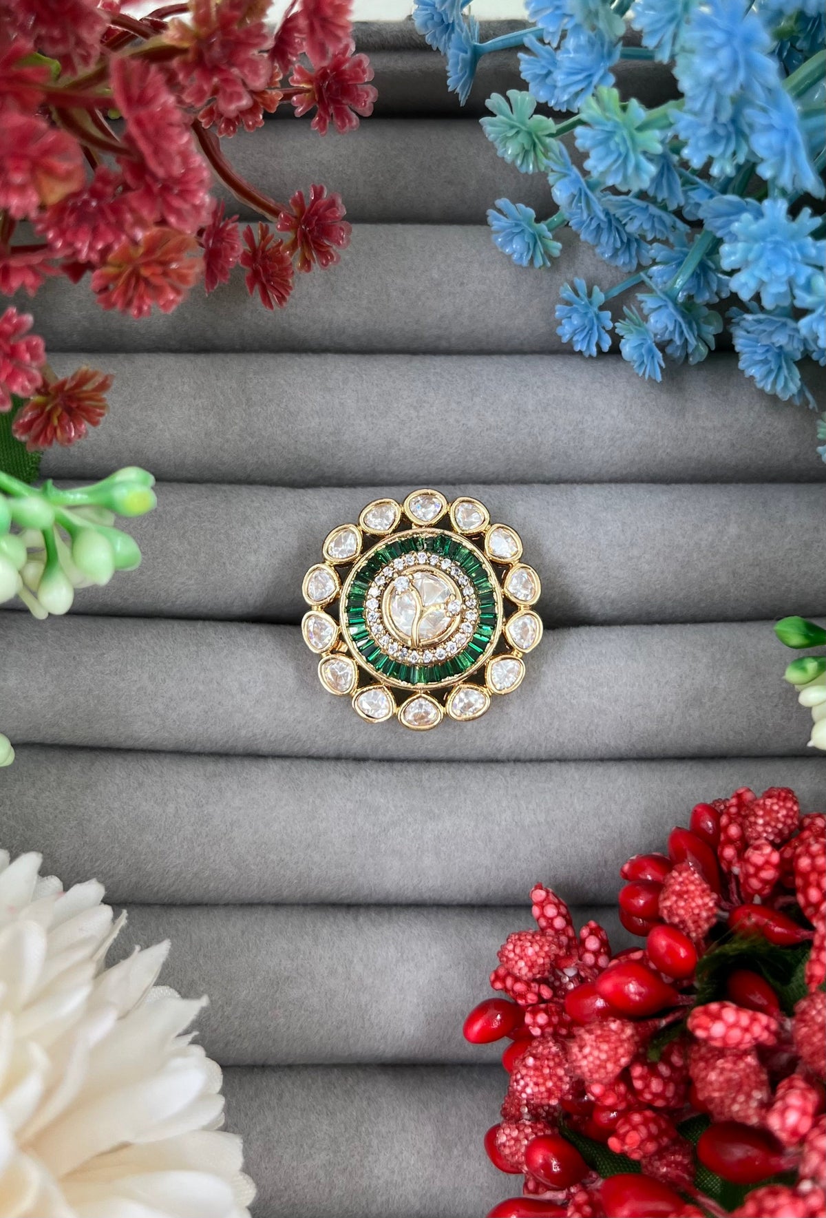 Polki Moissanite Kundan Finger Ring – Elegant Bridal Jewelry - Libasaa.com