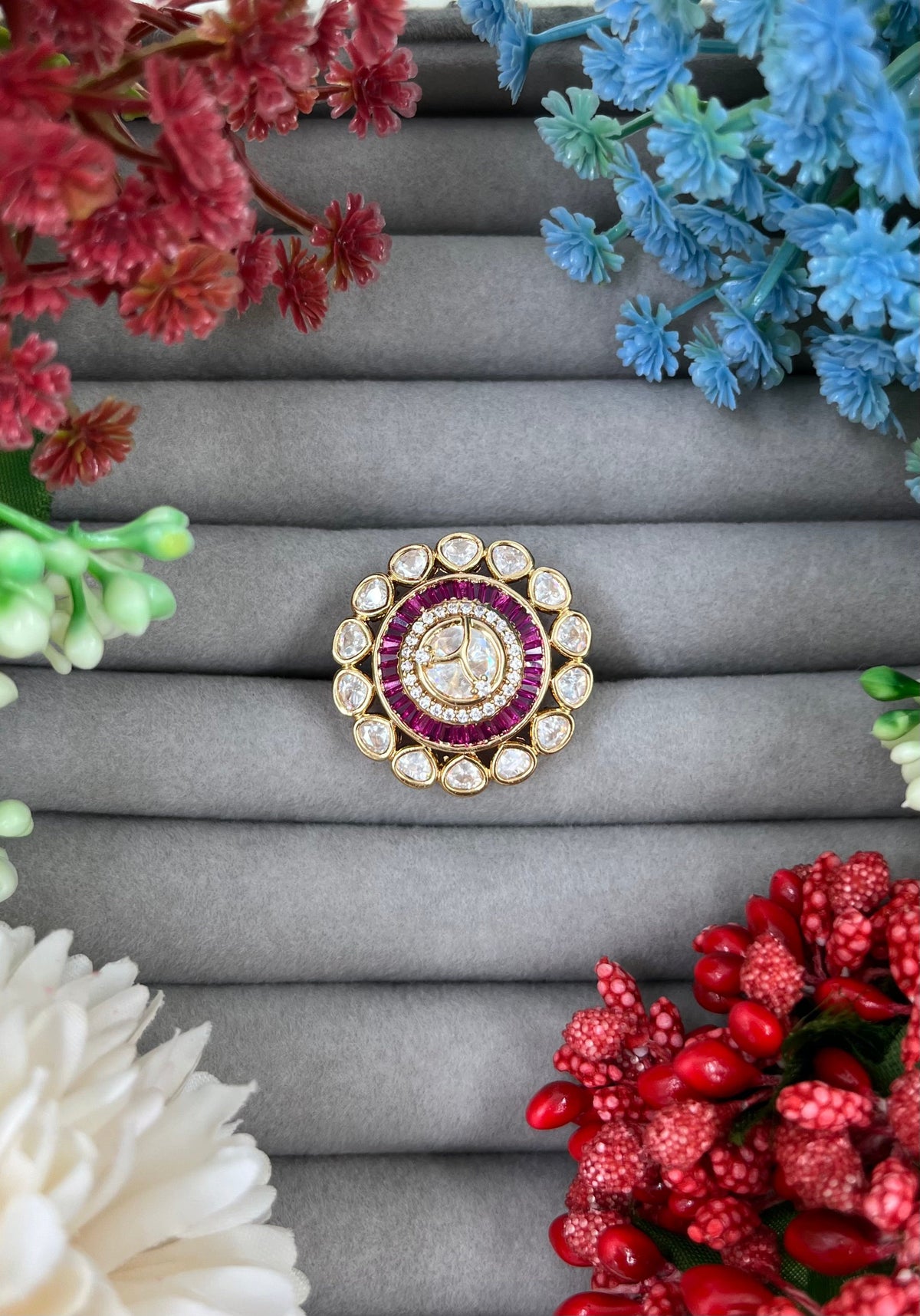 Polki Moissanite Kundan Finger Ring – Elegant Bridal Jewelry - Libasaa.com