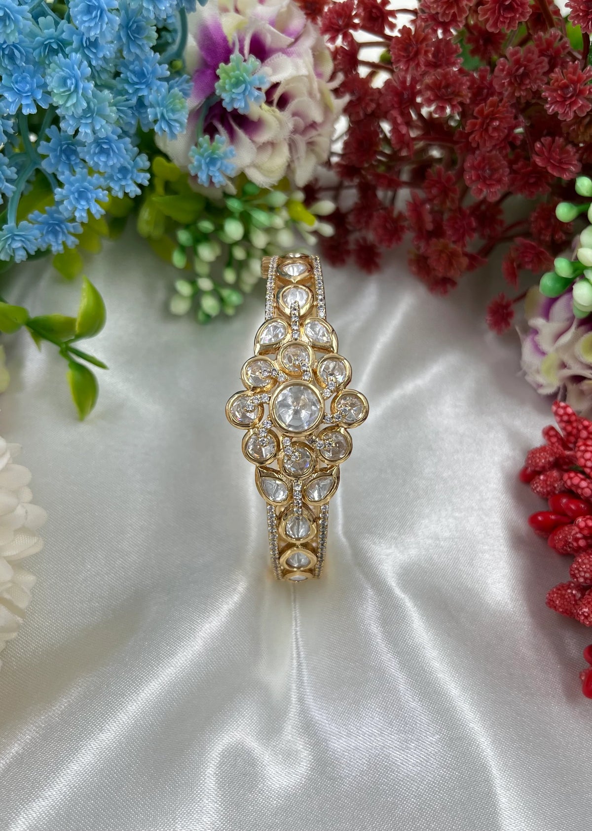 Elegant Moissanite Kundan Openable Bracelet – Royal Ethnic Charm - Libasaa.com