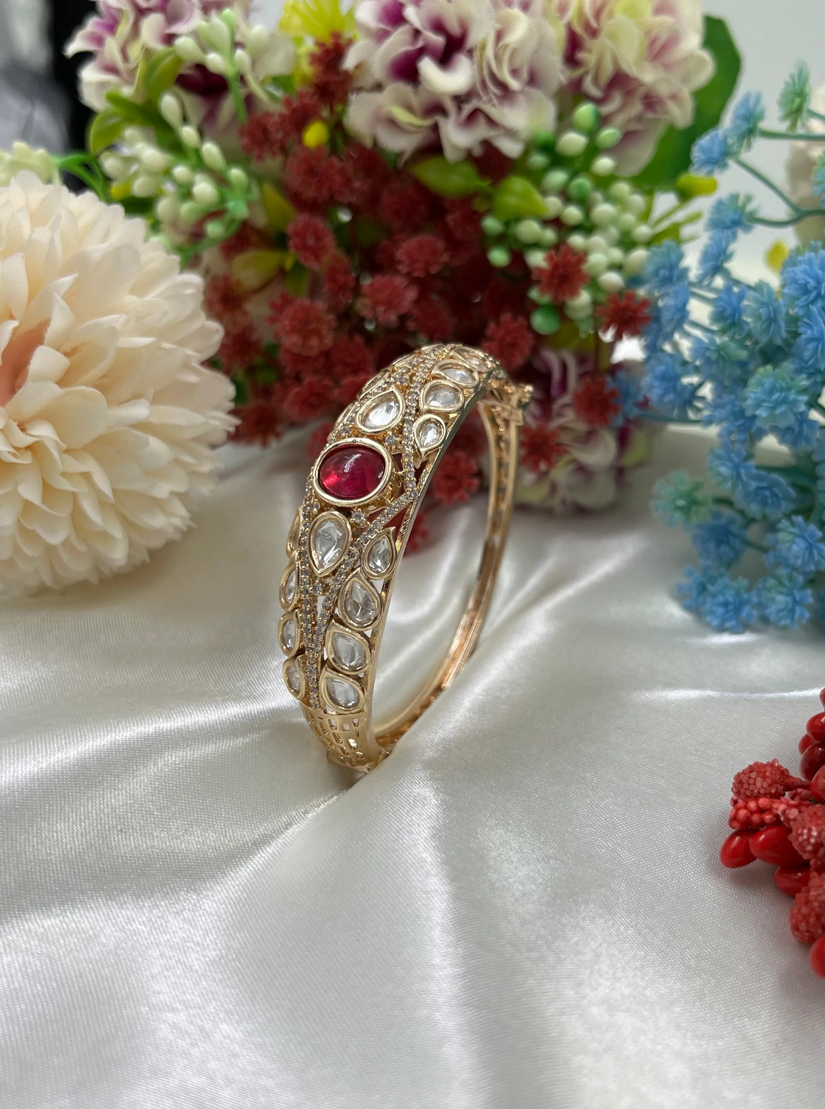 Elegant Moissanite Kundan Openable Bracelet – Royal Ethnic Charm - Libasaa.com