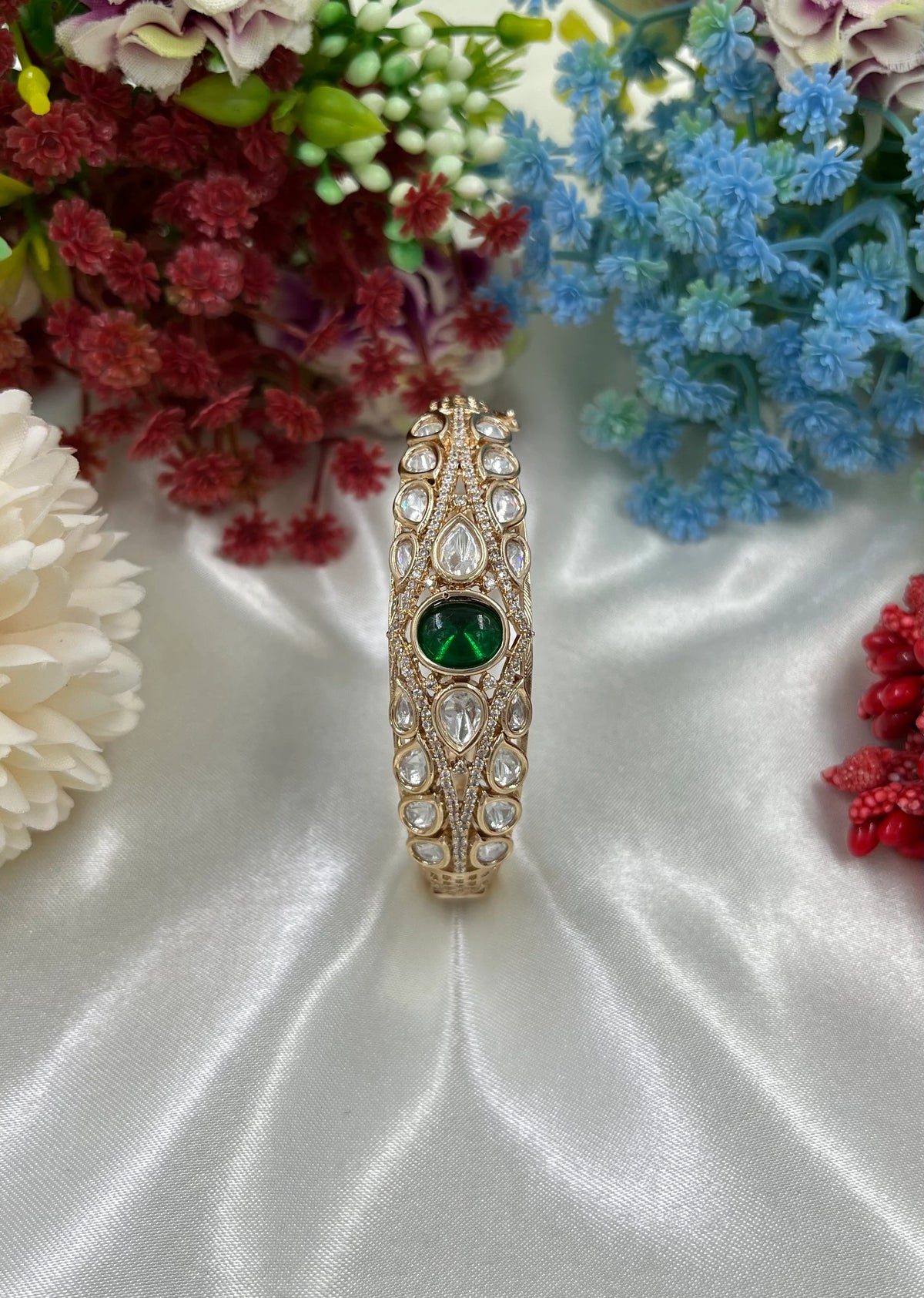 Elegant Moissanite Kundan Openable Bracelet – Royal Ethnic Charm - Libasaa.com