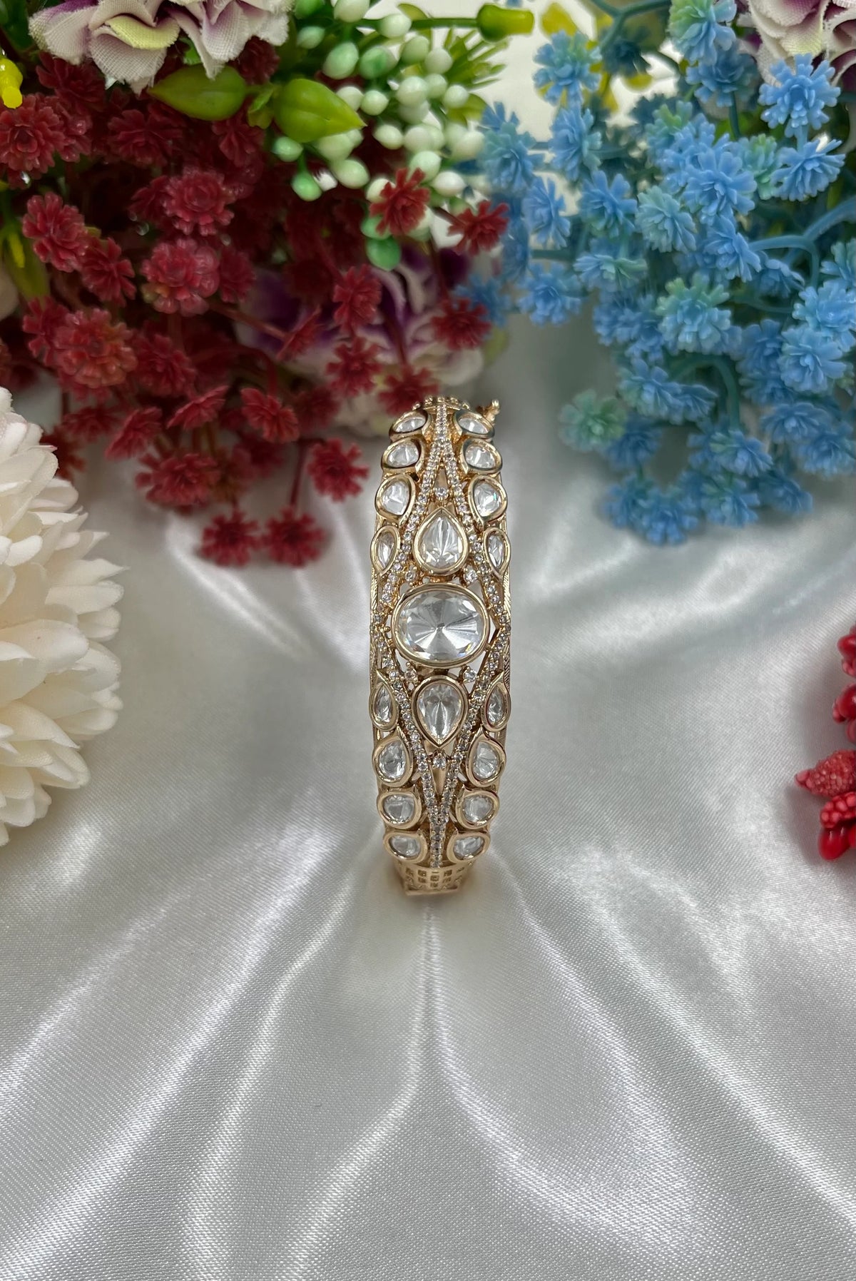 Elegant Moissanite Kundan Openable Bracelet – Royal Ethnic Charm - Libasaa.com