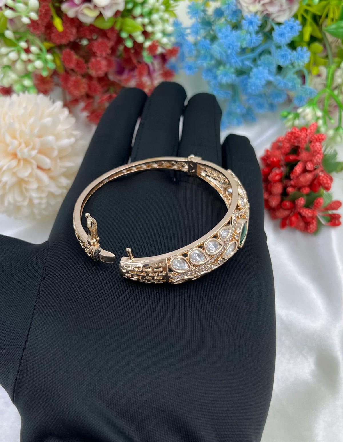 Elegant Moissanite Kundan Openable Bracelet – Royal Ethnic Charm - Libasaa.com