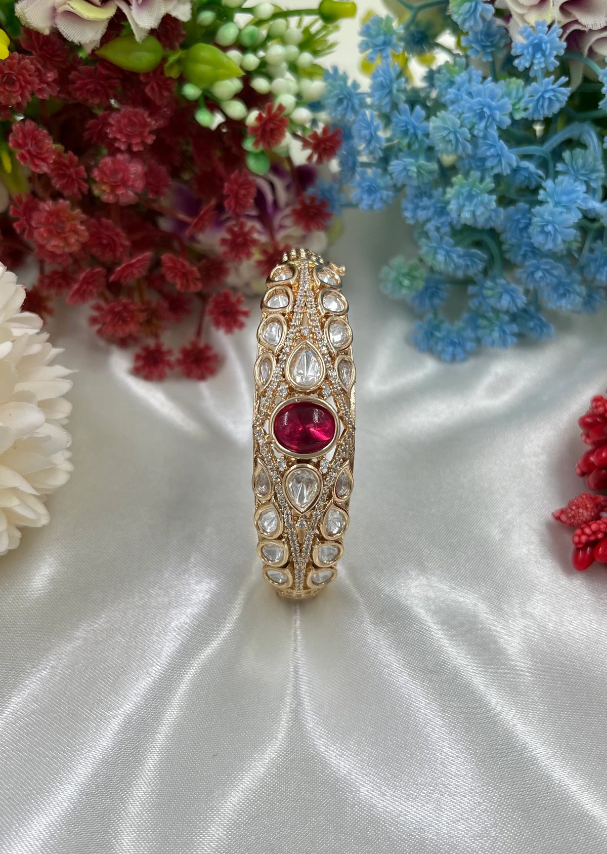 Elegant Moissanite Kundan Openable Bracelet – Royal Ethnic Charm - Libasaa.com