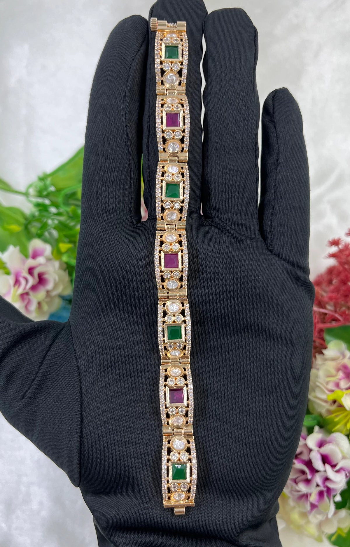 Moissanite Kundan Bracelet β Sparkling Royal Grace - Libasaa.com