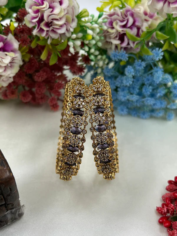 Victorian Pink Stone Bangles for Women | Gold Plated Designer Kada Bangles Set | Bridal Wedding & Party Wear Jewellery