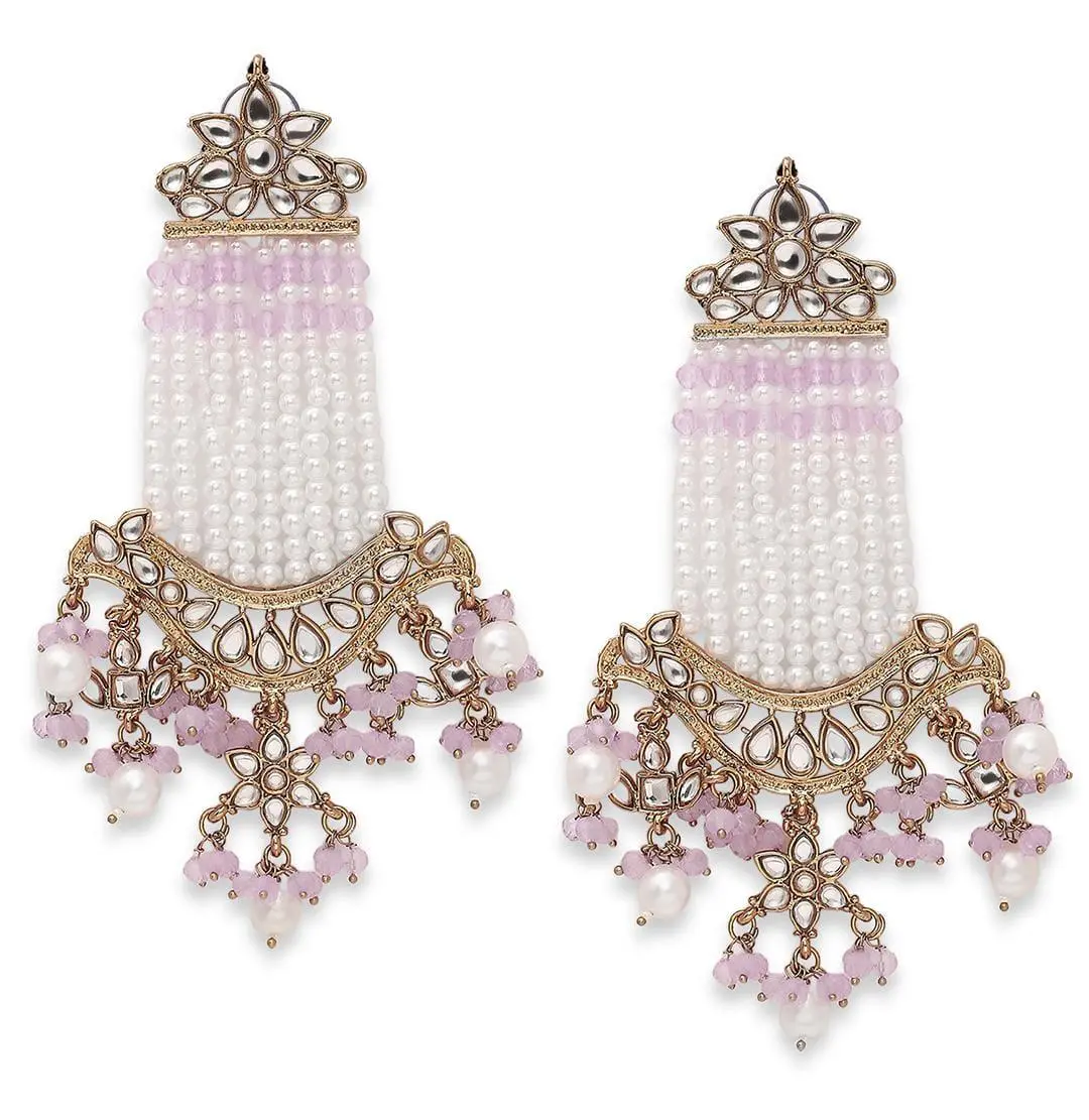 Gold Plated Chandbali, pearl earrings, Trendy Chandbali, Pearl drop earrings, Designer Jewelry - Libasaa.com