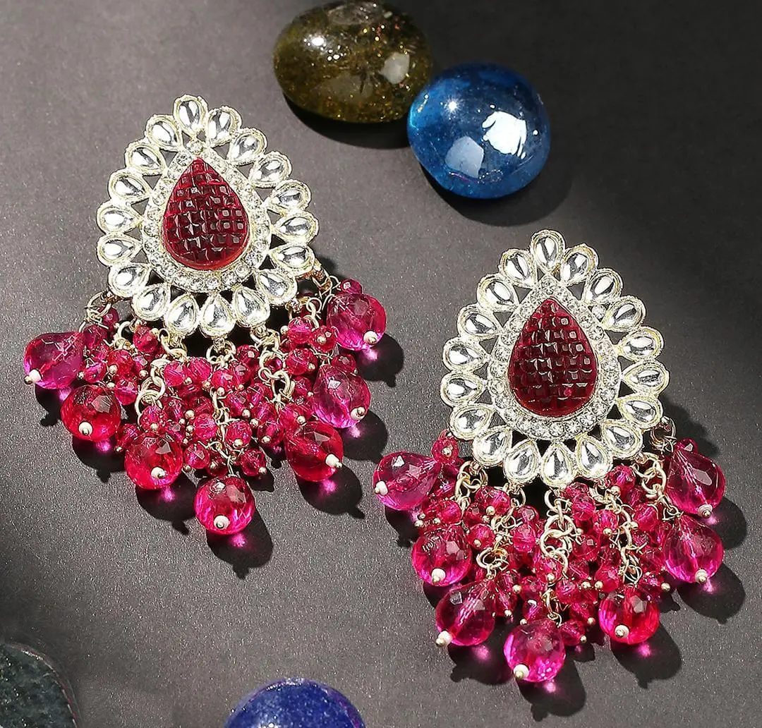 Bollywood Kundan Earrings Indian Earrings pearl Earring Pakistani Earrings Statement - Libasaa.com