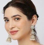 Traditional Jadau Kundan Jhumka Earrings, Kundan Jhumka earrings, Indian Ethnic Earrings, Bridal Jewelry, Jadau Kundan Chandelier Earrings - Libasaa.com