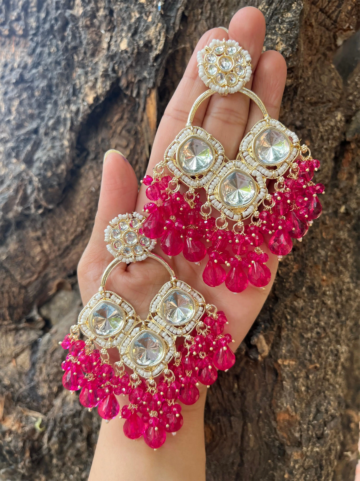 Kundan Earrings Indian Earrings Sangeet Earrings Gold Jhumkas Gold Kundan Earrings Pakistani Earrings Pearl and Kundan Earrings - Libasaa.com