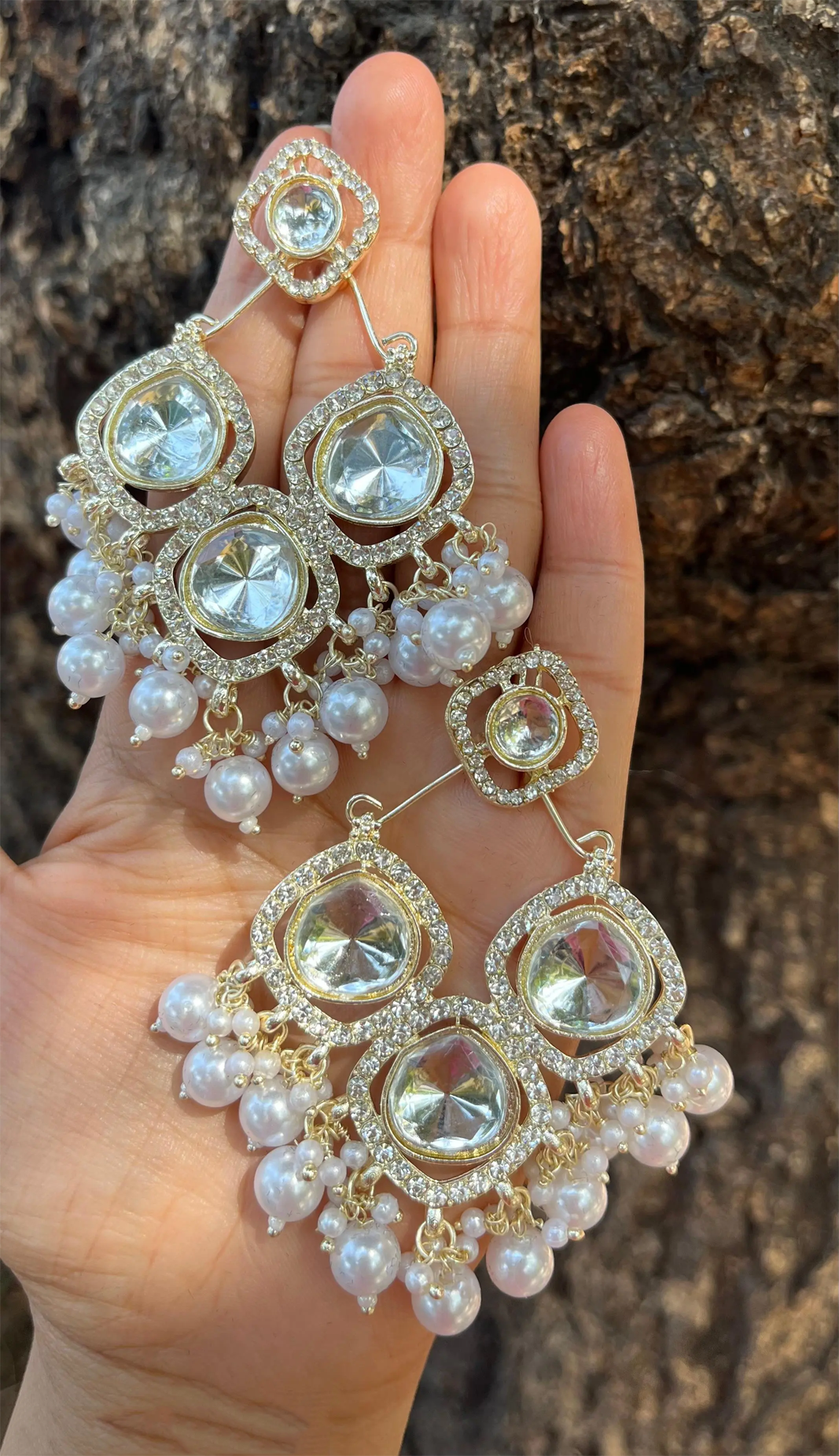 Kundan Earrings Indian Earrings Gold Jhumkas Gold Kundan Earrings Pakistani Earrings Pearl and Kundan Earrings - Libasaa.com