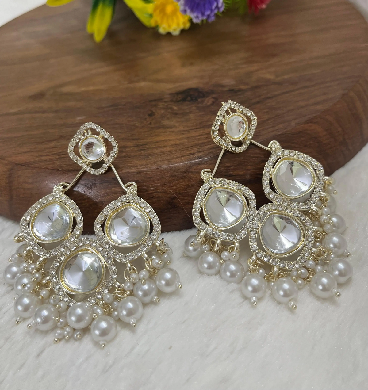 Kundan Earrings Indian Earrings Gold Jhumkas Gold Kundan Earrings Pakistani Earrings Pearl and Kundan Earrings - Libasaa.com
