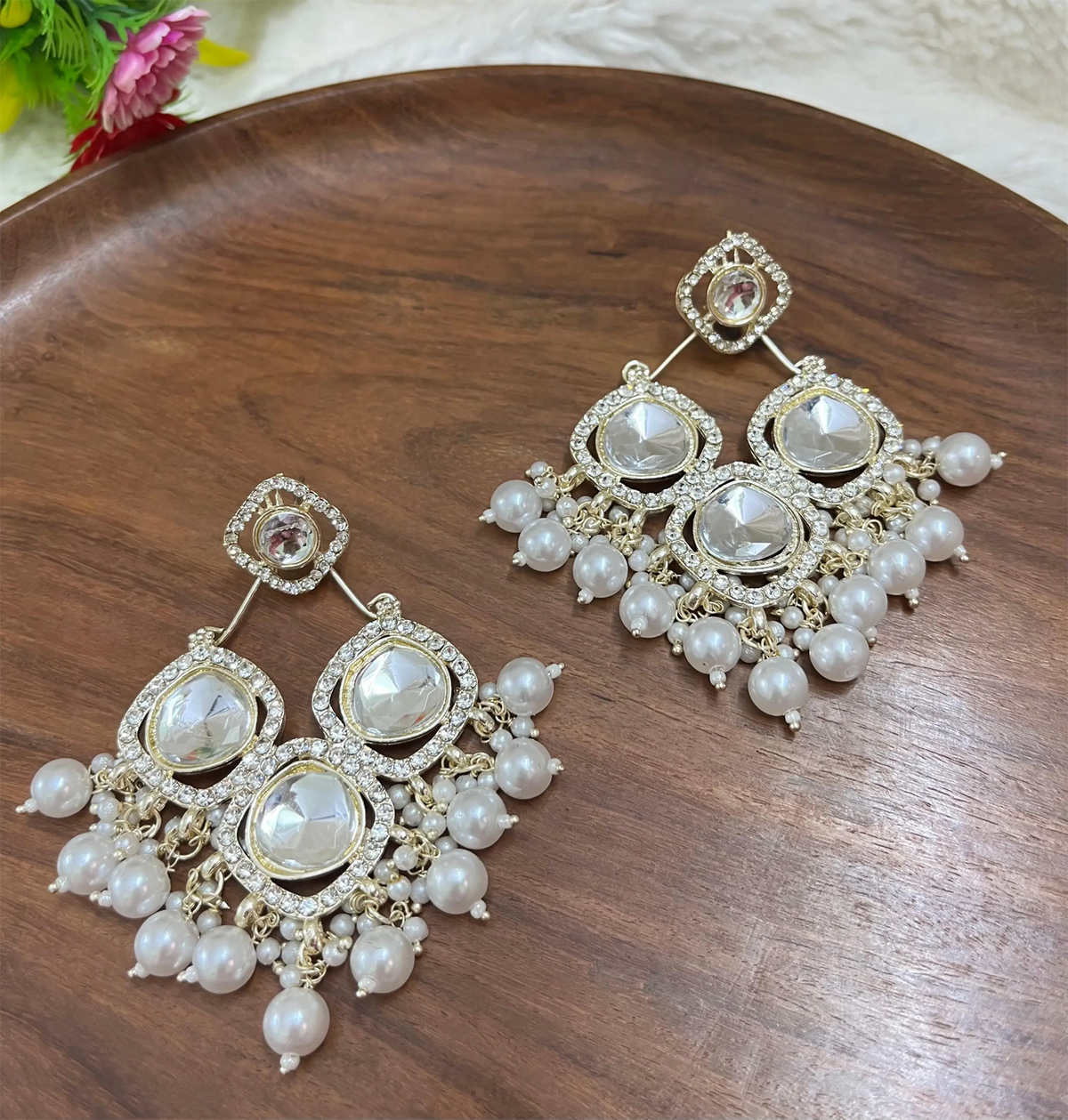 Kundan Earrings Indian Earrings Gold Jhumkas Gold Kundan Earrings Pakistani Earrings Pearl and Kundan Earrings - Libasaa.com