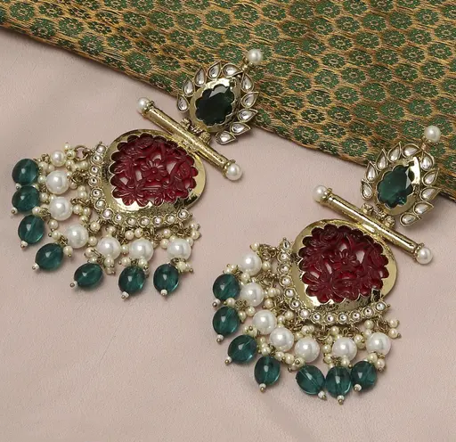 Kundan earrings, Indian Earrings, pearl earrings, Pakistani Earrings, bollywood Earrings. Kundan Jewelry - Libasaa.com