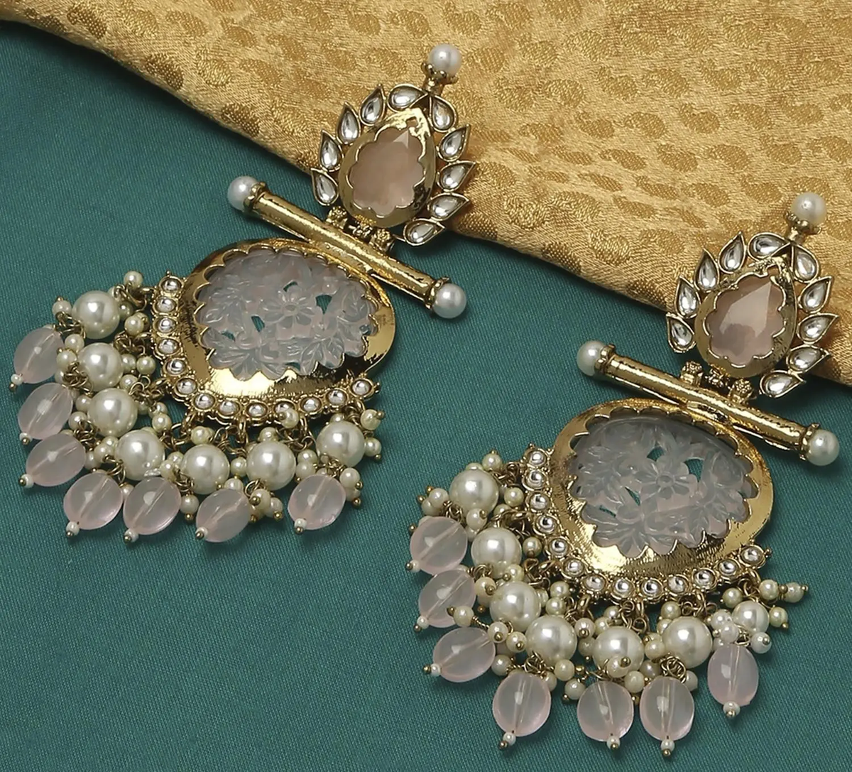 Kundan earrings, Indian Earrings, pearl earrings, Pakistani Earrings, bollywood Earrings. Kundan Jewelry - Libasaa.com