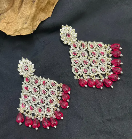 Austrian Stone And Beads Earrings, Indian Wedding jewellery, bridal,bollywood jewelry, prom, zirconia danglers (Copy) - Libasaa.com