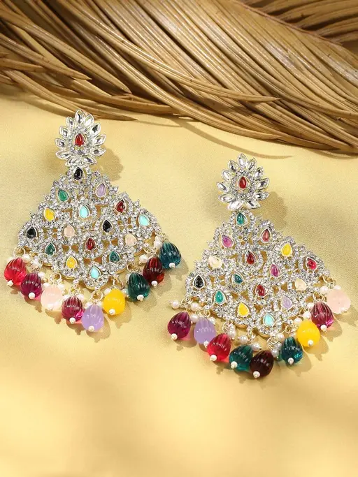 Austrian Stone And Beads Earrings, Indian Wedding jewellery, bridal,bollywood jewelry, prom, zirconia danglers (Copy) - Libasaa.com