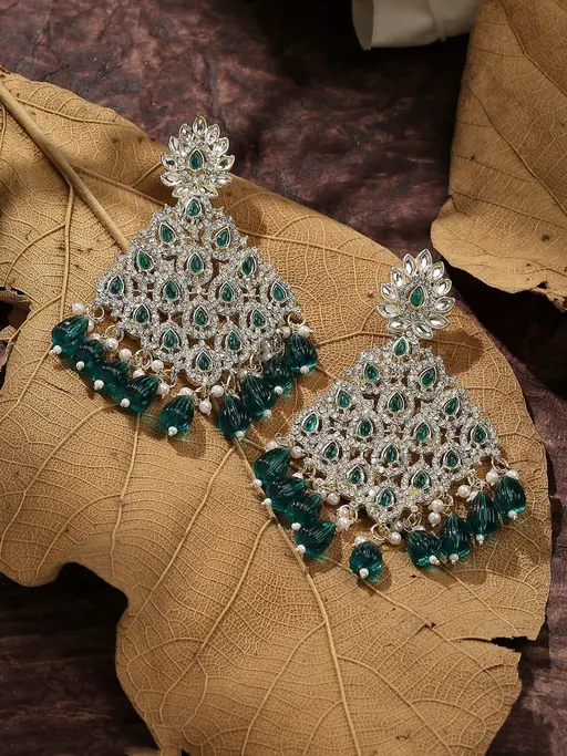 Austrian Stone And Beads Earrings, Indian Wedding jewellery, bridal,bollywood jewelry, prom, zirconia danglers (Copy) - Libasaa.com