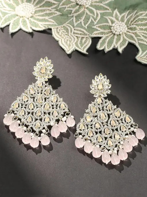 Austrian Stone And Beads Earrings, Indian Wedding jewellery, bridal,bollywood jewelry, prom, zirconia danglers (Copy) - Libasaa.com