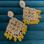 Yellow Austrian Stone And Beads Earrings, Indian Wedding jewellery, bridal,bollywood jewelry, prom, zirconia danglers - Libasaa.com