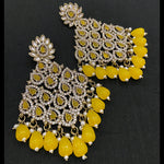 Yellow Austrian Stone And Beads Earrings, Indian Wedding jewellery, bridal,bollywood jewelry, prom, zirconia danglers - Libasaa.com
